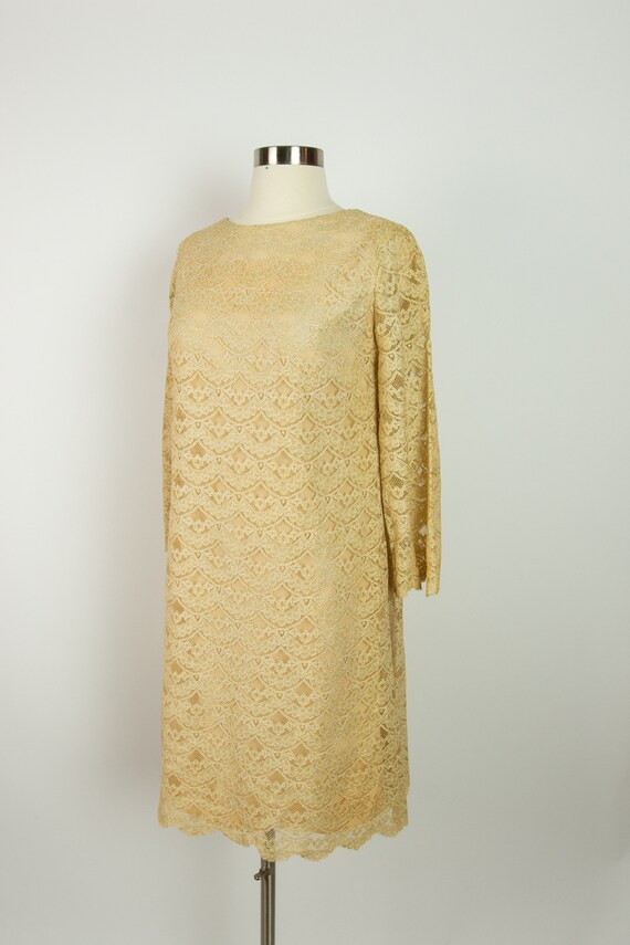 Vintage 1960s 34B Beige Lace Babydoll Dress Small… - image 4
