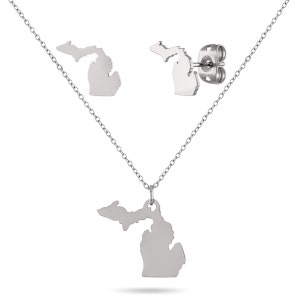 Gift Set-Love Michigan Earrings and Necklace | Michigan Earrings | Michigan Necklace | Michigan Travel Souvenir | Michigan Map Jewelry
