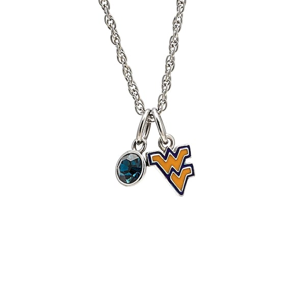 Stone Armory West Virginia Crystal Necklace | WVU Mountaineers Jewelry | Stainless Steel Gold Flying WV Pendant | Perfect Mountaineer Gift