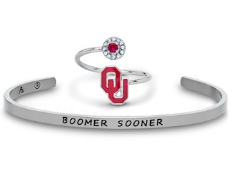 Gift Set-Love University of Oklahoma Ring & Boomer Sooner Bangle | Oklahoma Sooners Ring | OU Sooners Jewelry | OU Graduation Gift