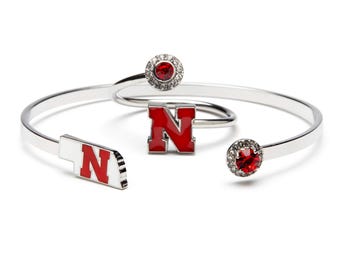 Stone Armory Officially Licensed Love Nebraska Ring & Bangle – Adjustable University of Nebraska Jewelry – Huskers Bracelet  Ring Set