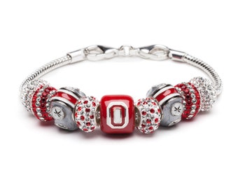 OSU Red, White and Gray Charm Bracelet