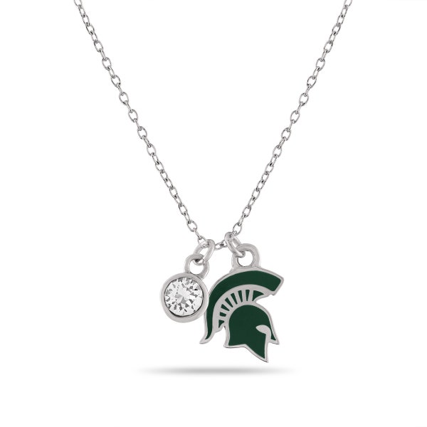 Stone Armory Michigan State Crystal Necklace | Michigan State Spartans Jewelry | Stainless Steel Spartan Pendant | Perfect MSU Spartan Gift