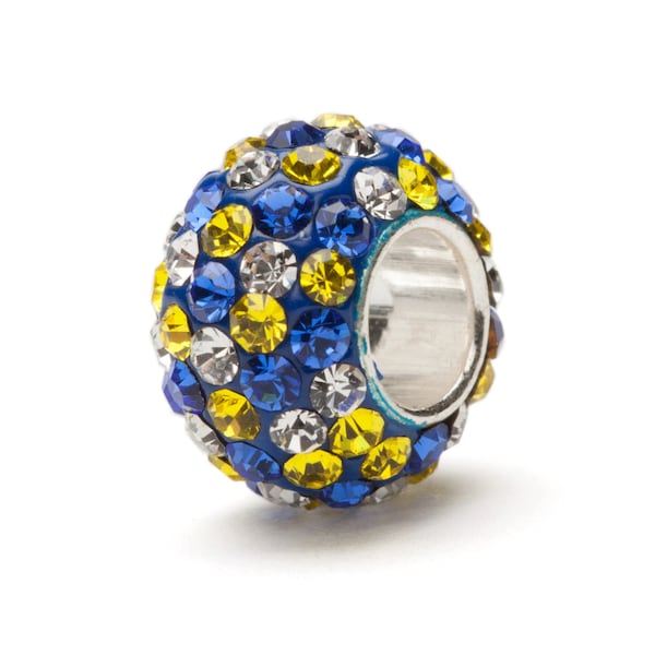 Blue, Yellow and Clear Spotted Crystal Bead Charm for Bracelet or Necklace