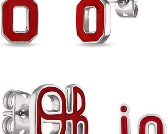 Stone Armory Officially Licensed Jewelry Set for Women – Dainty Block O & Script OH-IO Stud Earrings – Stainless Steel Buckeyes Earrings