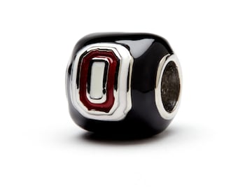 OSU Charm | Black Ohio State Block O and Buckeye Leaf Bead, two-sided