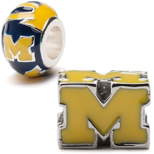 Stone Armory Officially Licensed  Michigan Charms for Bracelets – Maize & Blue Block M Bead Charms – Stainless Steel Wolverines Jewelry