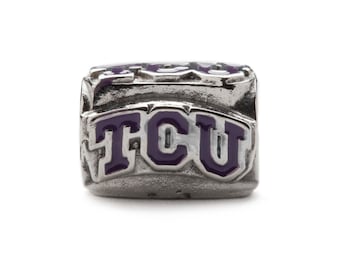 Tcu Charm for TCU Charm Bracelets - 4 Sided TCU Logo Bead - Hypoallergenic Stainless Steel Charms - TCU Gifts for Women