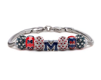 Stone Armory Officially Licensed University of Mississippi Charm Bracelet – Ole Miss Rebels Stainless Steel Jewelry – Ole Miss Gift