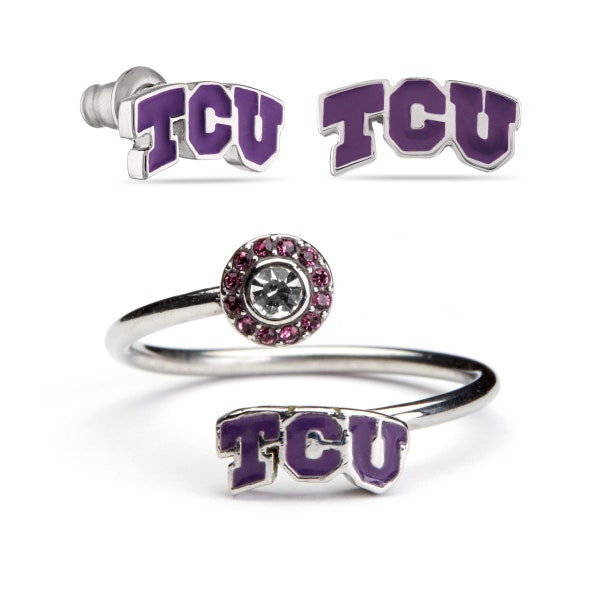 TCU Gifts for Women - TCU Purple Earrings and Ring Set - Hypoallergenic Stainless Steel Jewelry - TCU Jewelry and Game Day Gear