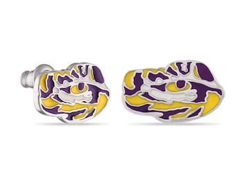 Stone Armory LSU Stud Earrings | Louisiana State University Tigers Jewelry | Stainless Steel Tiger Eye Studs | Perfect LSU Tiger Gift