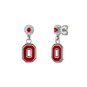 Stone Armory Ohio State Block O Crystal Drop Earrings | Stainless Steel Ohio State University Jewelry | Perfect OSU Buckeyes Gift