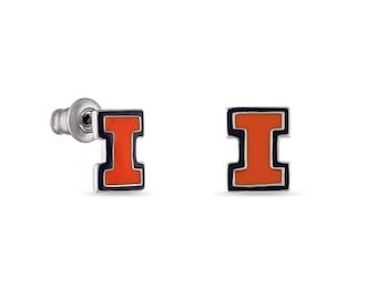 Stone Armory Illinois Stud Earrings | Illinois Fighting Illini Jewelry | Stainless Steel Orange Block I Studs | Perfect U of I Gift
