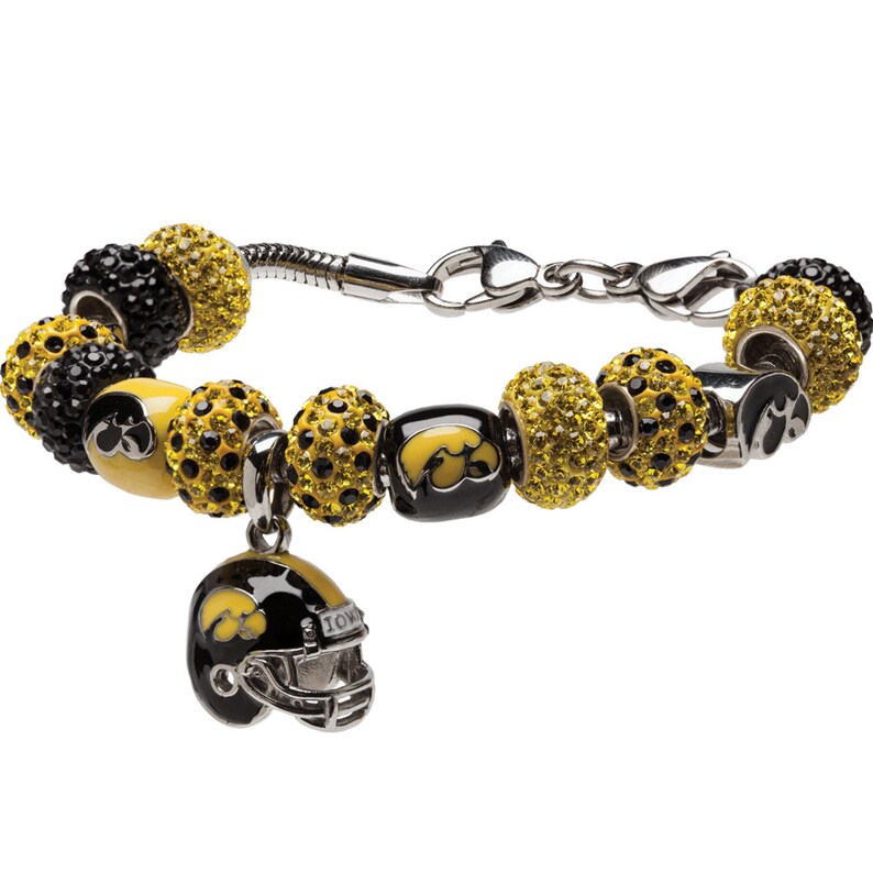 UI Iowa Hawkeyes Football Bead Charm Bracelet Jewelry Etsy