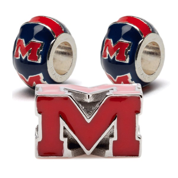 Ole Miss Rebels Bead Charm Set of Three - Fits Pandora