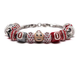 Ohio State Charm Bracelet | Brutus Buckeye Charm Bracelet with Block O and Crystal Charms | Officially Licensed Ohio State Jewelry