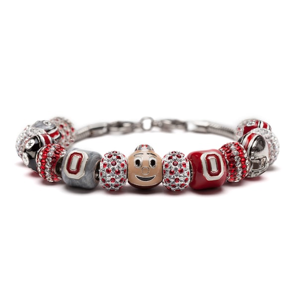 Ohio State Charm Bracelet | Brutus Buckeye Charm Bracelet with Block O and Crystal Charms | Officially Licensed Ohio State Jewelry