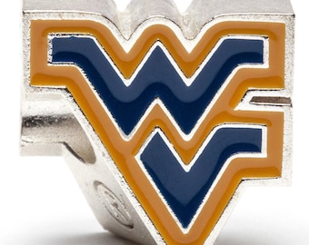 Stone Armory Officially Licensed West Virginia Beads for Charm Bracelets – Blue & Gold Flying WV Charm – Stainless Steel WVU Gift