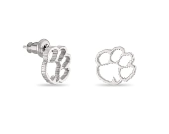 Clemson University Jewelry Gifts for Women - Cutout Paw Stud Earrings - Stainless Steel Hypoallergenic Earrings - Clemson Tigers Gifts