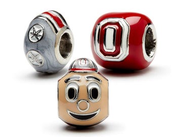 Stone Armory Officially Licensed Ohio State Charms – Brutus Buckeye, Red Block O & Buckeye Leaf Charm – Officially Licensed OSU Jewelry