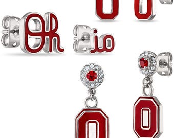Stone Armory Officially Licensed Three-Pair Ohio State Earring Set – Stainless Steel Hypoallergenic Buckeyes Earrings for Women