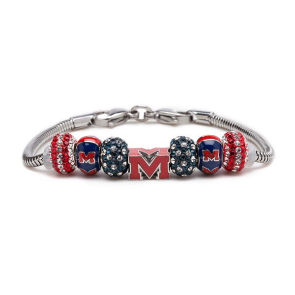 Red and Navy Ole Miss Bead Charm Bracelet