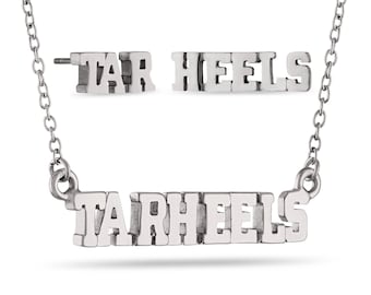 UNC Tar Heels Womens Jewelry Set - Tar Heels Studs + Necklace Set - Hypoallergenic Stainless Steel Jewelry - North Carolina Gifts for Women