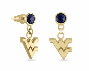 WVU Jewelry for Women - Flying WV Gold Plated Earrings - Stainless Steel Hypoallergenic Earrings - West Virginia Mountaineers Gifts
