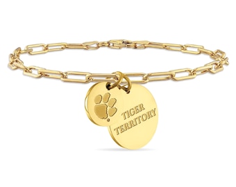 Stone Armory Officially Licensed Clemson Paperclip Chain Bracelet - 18K Gold Plated Stainless Steel for Sensitive Skin - Clemson Tiger Gifts