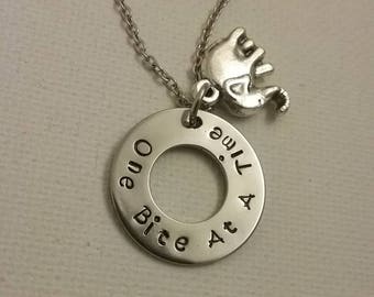 One Bite At A Time, custom stainless steel stamped necklace