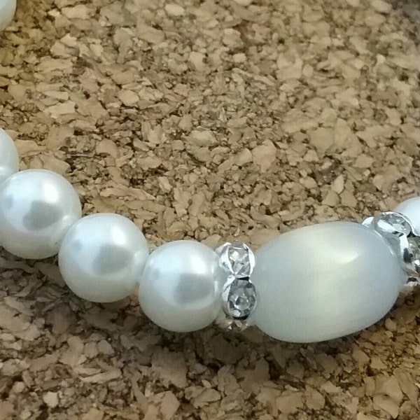 LDS Temple bracelet , white glass pearl bracelet