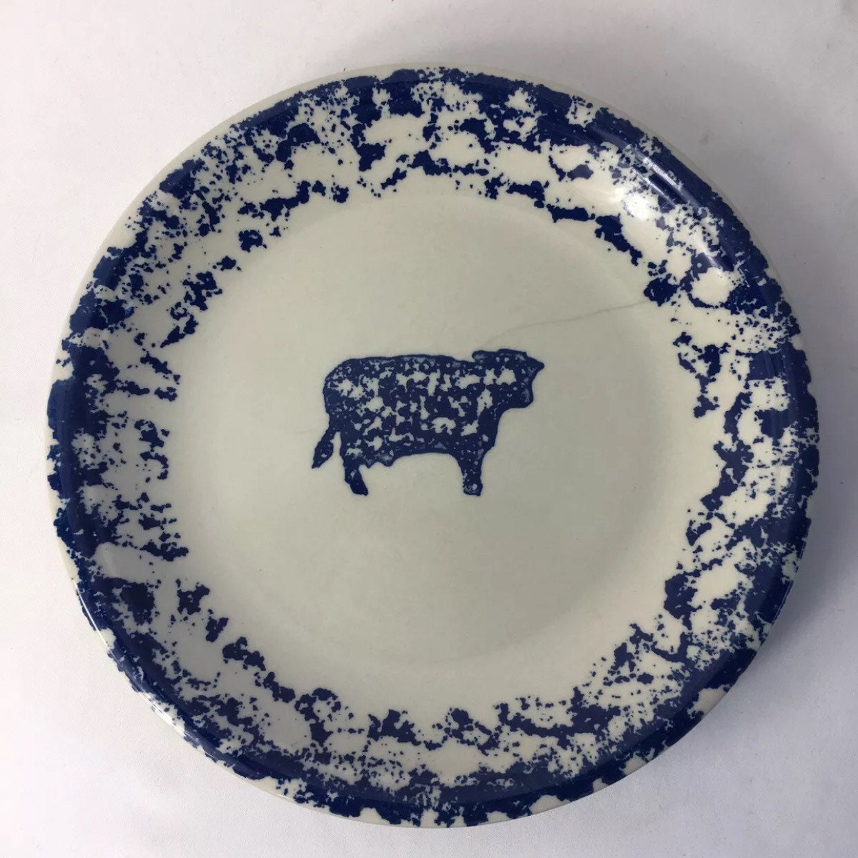 Tienshan Folk Craft Blue Sponge Cow Salad Plate Etsy