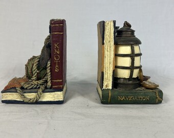 Vintage 1996 Figi Graphics Nautical Themed Resin Bookends Navigation Knots