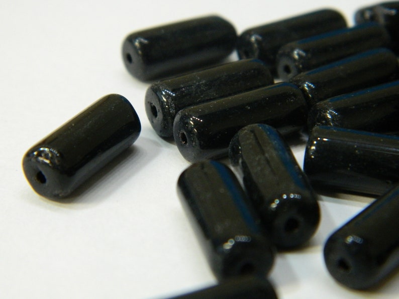 15MM BIG Opaque Black Tube Glass Beads - Large Basic Black Glass Tube Beads - Round Glass Tube Beads - 10 Glass Tube Beads Per Order GA69 