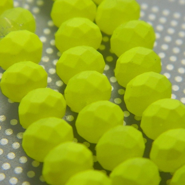 Spray Painted Neon Glass Beads - Abacus Neon Yellow Faceted Rondelle Beads - Neon Glass Beads  - 25 Beads CA03 #213