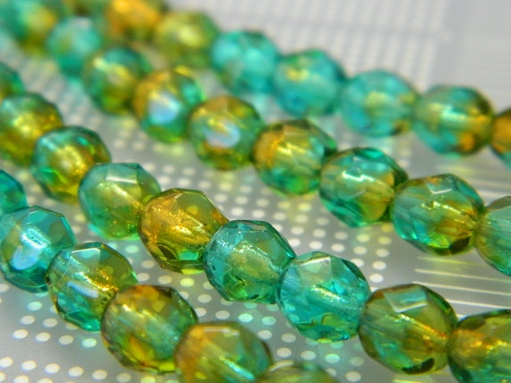 6mm 30 Moonstone Aqua Round Czech Fire Polished Faceted Glass Beads