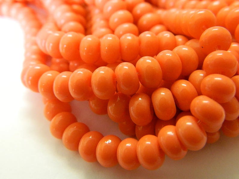 Coral Glass Imitation Jade Rondelle Donut Beads 10.5 Strand; 71 Glass Rondelle Beads 6MM Coral Imitation Jade Glass Rondelle Beads