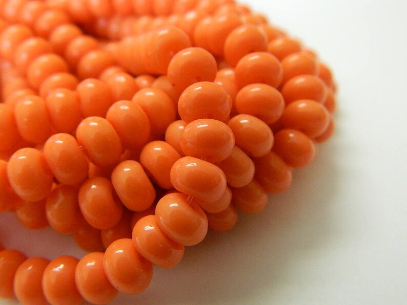 Coral Glass Imitation Jade Rondelle Donut Beads 10.5 Strand; 71 Glass Rondelle Beads 6MM Coral Imitation Jade Glass Rondelle Beads