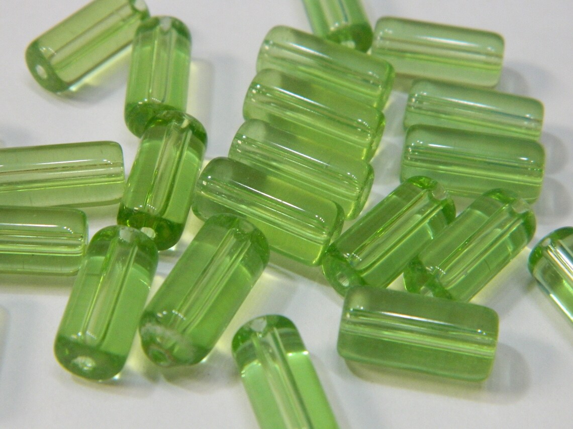 15MM BIG Light Green Tube Glass Beads Large Basic Green Etsy