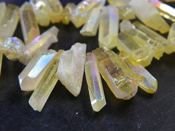 Champagne Yellow Ab Plated Tusk Crystal Rock Quartz Beads Etsy