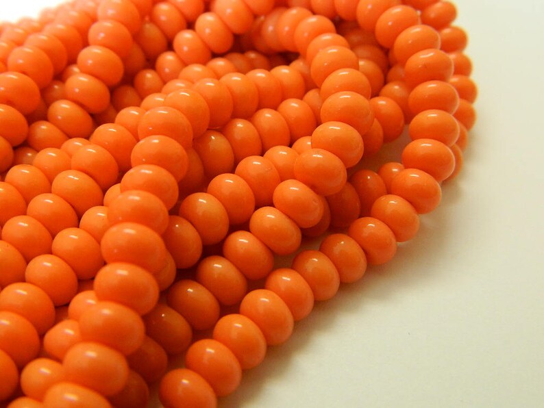 Coral Glass Imitation Jade Rondelle Donut Beads 10.5 Strand; 71 Glass Rondelle Beads 6MM Coral Imitation Jade Glass Rondelle Beads