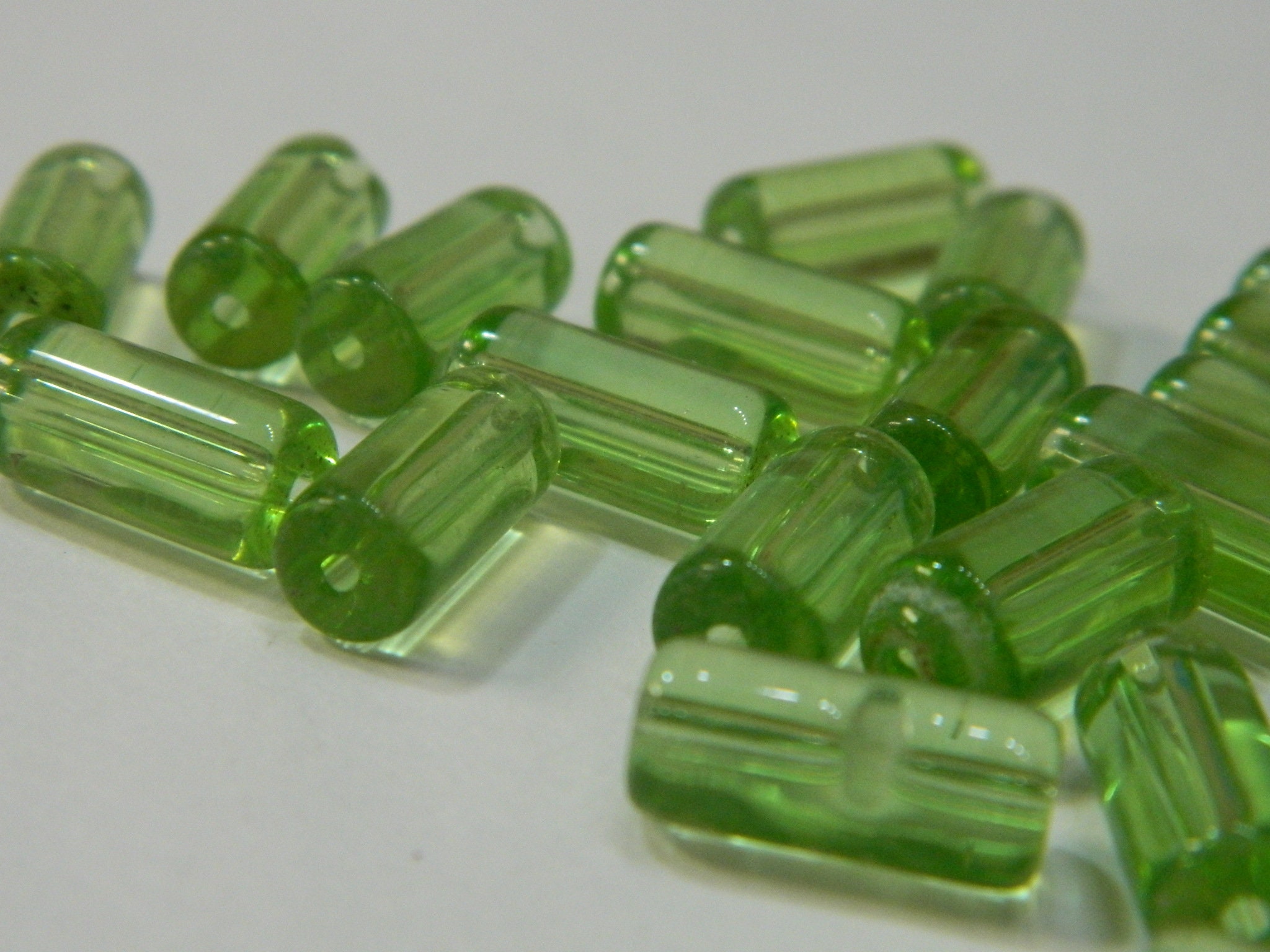 15MM BIG Light Green Tube Glass Beads Large Basic Green Etsy
