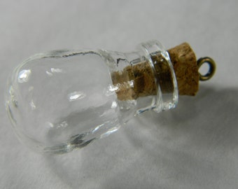 Empty Rounded Vial Glass Bottle Hanging Drop Pendant - Clear Empty Round Vial Bottle Pendant - Keepsake, Diffuser, Container Pendant #68