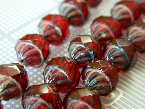 14 11x10mm Czech Glass Faceted Copper Luster Turbine Beads