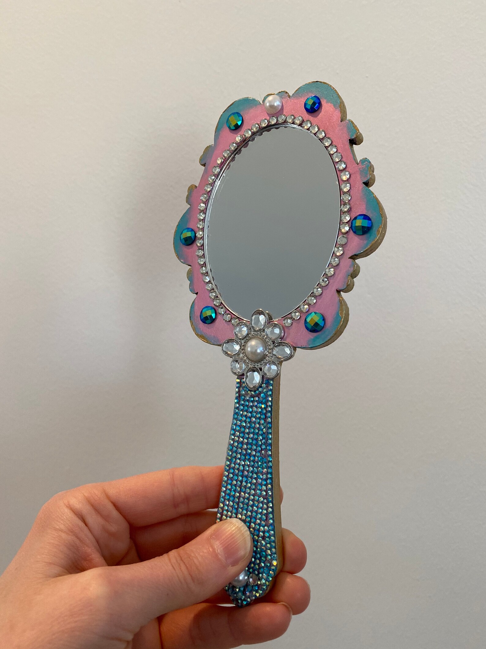 Small Hand Held Princess Mirror Vintage Inspired Mirror Etsy