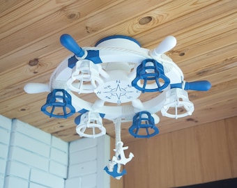 white chandelier / nautical chandelier / wooden lamp