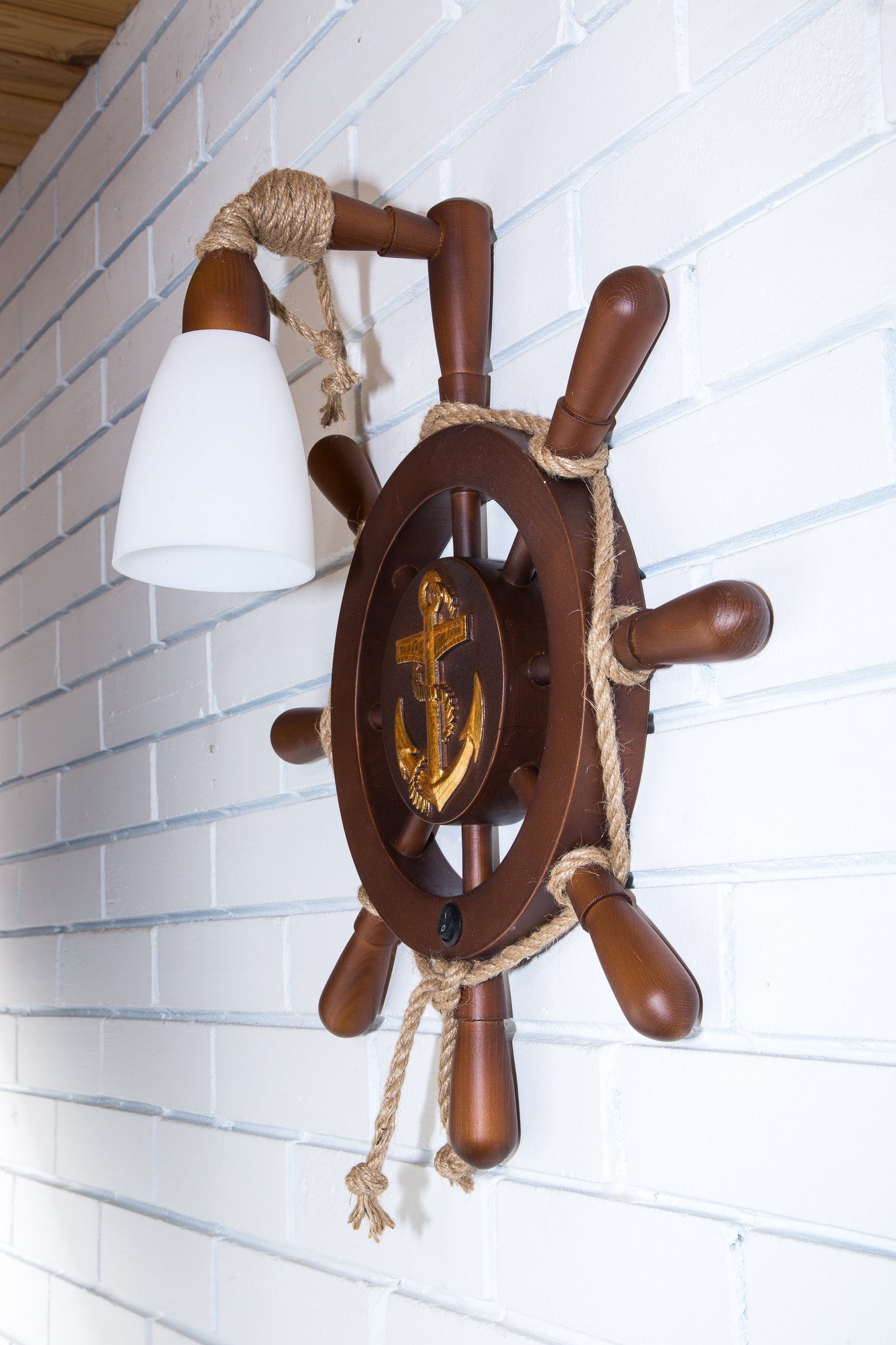 Wooden Wall Sconce Nautical Style Steering Wheel With Carved Etsy
