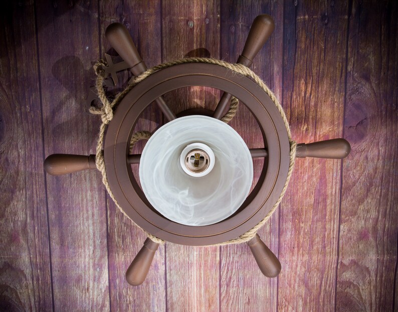 Brown nautical steering wheel / chandelier for 1 light bulb / Etsy