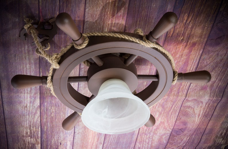 Brown nautical steering wheel / chandelier for 1 light bulb / Etsy