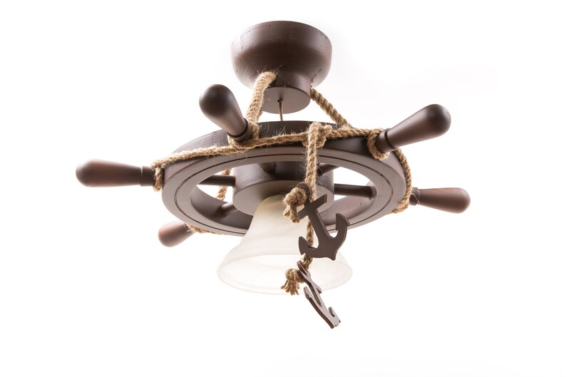 Brown nautical steering wheel / chandelier for 1 light bulb / Etsy